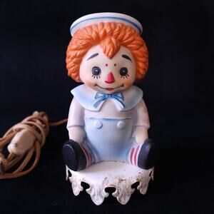 Vintage Raggedy Andy Night Light Portable Table Lamp Ceramic Figurine Figure Old